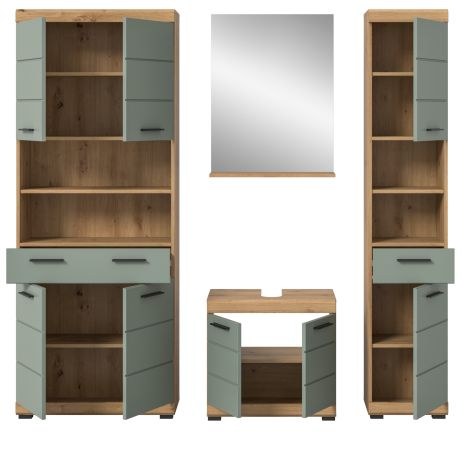 Badm�bel Set 4-teilig Shawn in Salbei und Artisan Eiche Badkombination 200 x 191 cm