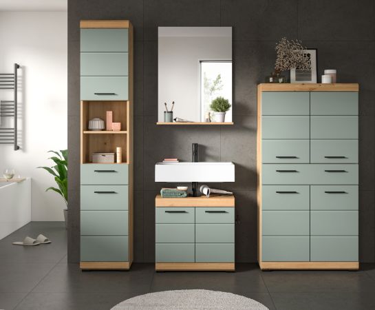 Badm�bel Set 4-teilig Shawn in Salbei und Artisan Eiche Badkombination 200 x 191 cm