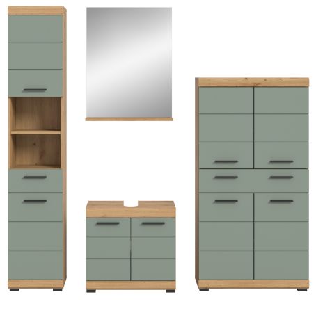 Badm�bel Set 4-teilig Shawn in Salbei und Artisan Eiche Badkombination 200 x 191 cm