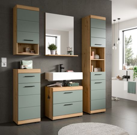 Badm�bel Set 5-teilig Shawn in Salbei und Artisan Eiche Badkombination 164 x 191 cm
