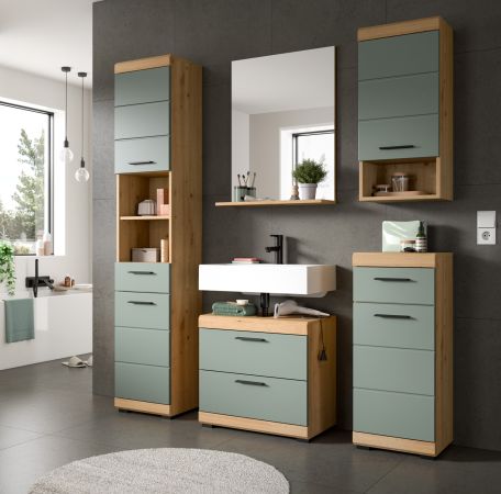 Badm�bel Set 3-teilig Shawn in Salbei und Artisan Eiche Badkombination 112 x 191 cm