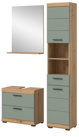 Badm�bel Set 3-teilig Shawn in Salbei und Artisan Eiche Badkombination 112 x 191 cm