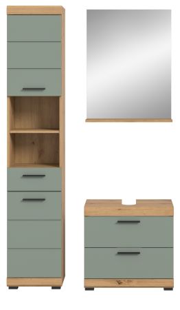 Badm�bel Set 3-teilig Shawn in Salbei und Artisan Eiche Badkombination 112 x 191 cm