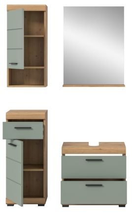 Badm�bel Set 4-teilig Shawn in Salbei und Artisan Eiche Badkombination 112 x 191 cm
