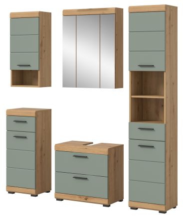 Badm�bel Set 5-teilig Shawn in Salbei und Artisan Eiche Badkombination 164 x 191 cm