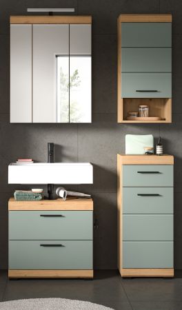 Badm�bel Set 4-teilig Shawn in Salbei und Artisan Eiche Badkombination 112 x 191 cm
