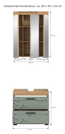Badm�bel Set 2-teilig Shawn in Salbei und Artisan Eiche Badkombination 60 x 191 cm