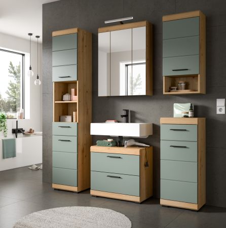 Badm�bel Set 2-teilig Shawn in Salbei und Artisan Eiche Badkombination 60 x 191 cm