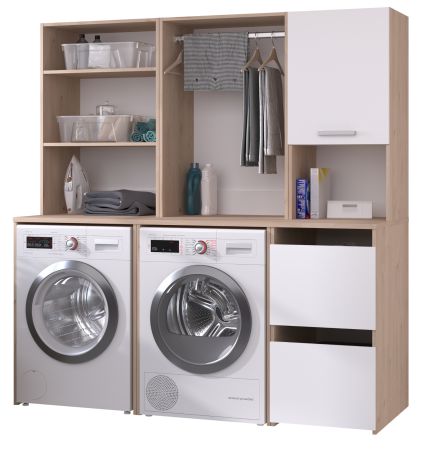 Waschmaschinenschrank Laundry4 in wei� und Jackson Eiche Set 3-teilig 175 x 184 cm