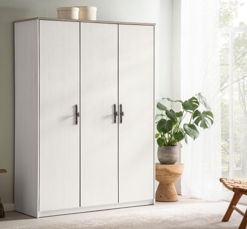Kleiderschrank Emma in wei� Pinie Landhaus Dreht�renschrank 3-t�rig 138 x 192 cm, Soft-Close