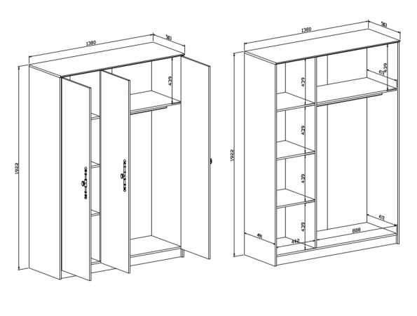 Kleiderschrank Emma in wei� Pinie Landhaus Dreht�renschrank 3-t�rig 138 x 192 cm, Soft-Close