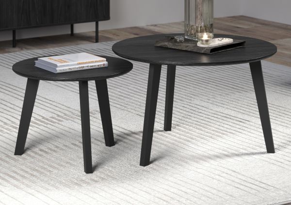 Couchtisch 2er Set Torus in Esche schwarz 2x Beistelltisch rund