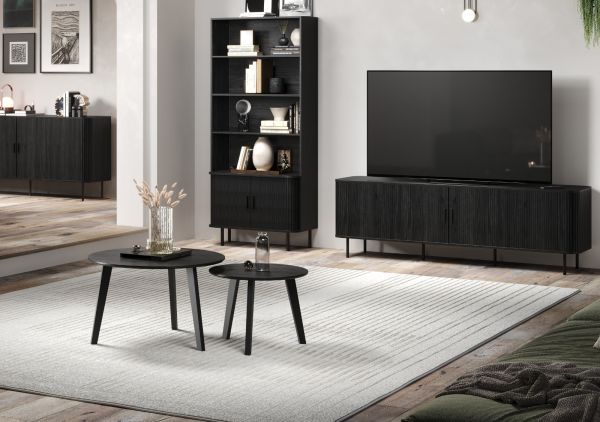 Couchtisch 2er Set Torus in Esche schwarz 2x Beistelltisch rund
