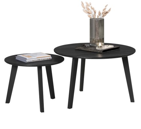 Couchtisch 2er Set Torus in Esche schwarz 2x Beistelltisch rund