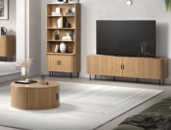 Couchtisch Torus in Eiche hell, Beistelltisch rund 80 cm