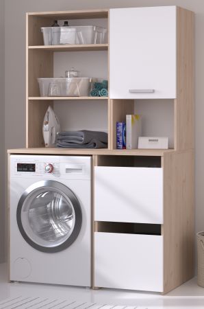 Waschmaschinenschrank Laundry in wei� und Jackson Eiche Set 2-teilig 111 x 184 cm