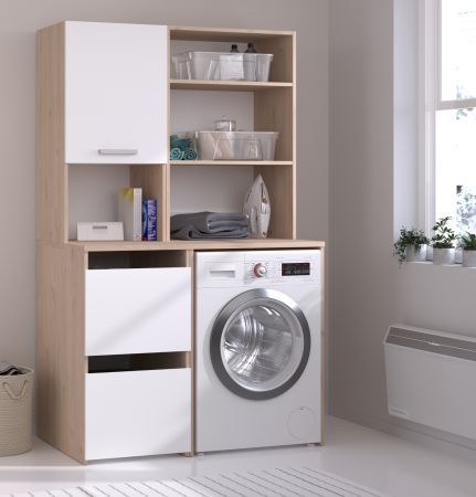 Waschmaschinenschrank Laundry in wei� und Jackson Eiche Set 2-teilig 111 x 184 cm