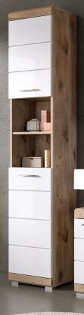 Badezimmer Hochschrank Willow in wei� Hochglanz und Nox Eiche Badschrank 37 x 191 cm