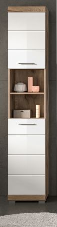 Badezimmer Hochschrank Willow in wei� Hochglanz und Nox Eiche Badschrank 37 x 191 cm