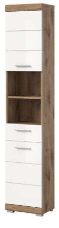 Badezimmer Hochschrank Willow in wei� Hochglanz und Nox Eiche Badschrank 37 x 191 cm