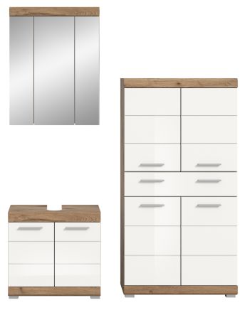 Badm�bel Set 3-teilig Willow in wei� Hochglanz und Nox Eiche Badkombination 149 x 191 cm