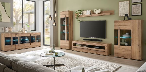 Vitrine Design-D in Evoke Eiche Vitrinenschrank 60 x 200 cm