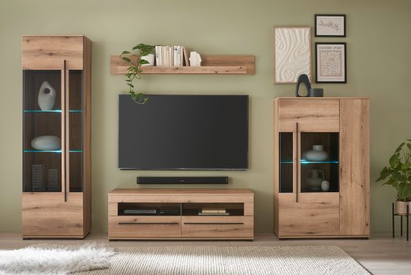 Highboard Design-D in Evoke Eiche Vitrine 90 x 140 cm