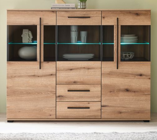 Highboard Design-D in Evoke Eiche Vitrine 160 x 126 cm, mit Soft-Close