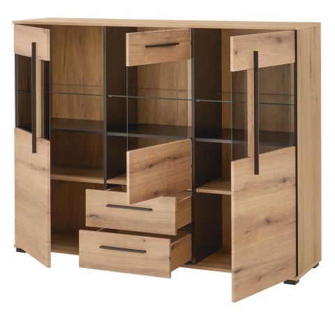 Highboard Design-D in Evoke Eiche Vitrine 160 x 126 cm, mit Soft-Close