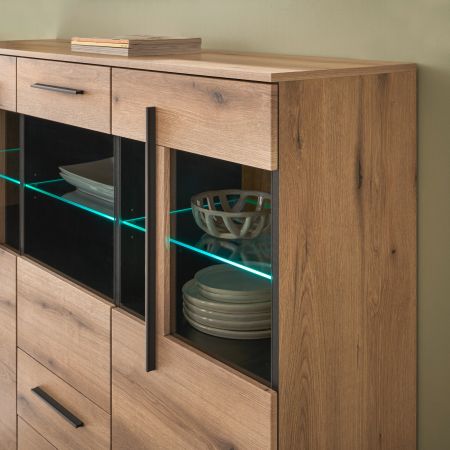 Highboard Design-D in Evoke Eiche Vitrine 160 x 126 cm, mit Soft-Close