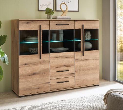 Highboard Design-D in Evoke Eiche Vitrine 160 x 126 cm, mit Soft-Close