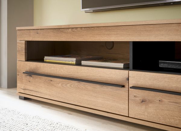 Wohnwand Design-D in Evoke Eiche Wohnkombination Set 4-teilig 350 cm, mit Soft-Close