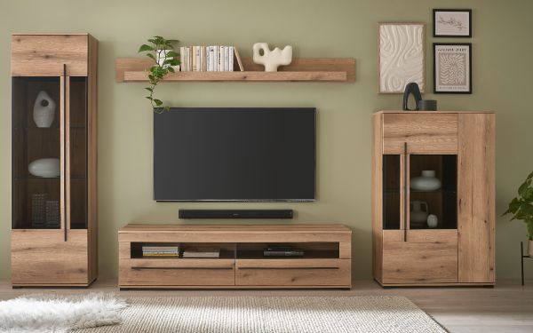 Wohnwand Design-D in Evoke Eiche Wohnkombination Set 4-teilig 350 cm, mit Soft-Close