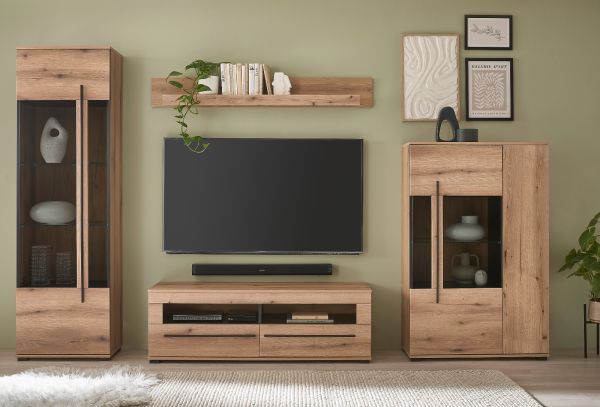 Wohnwand Design-D in Evoke Eiche Wohnkombination Set 4-teilig 310 cm, mit Soft-Close