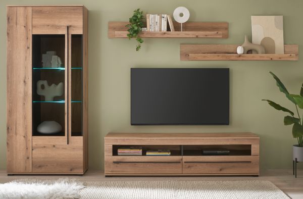Wohnwand Design-D in Evoke Eiche Wohnkombination Set 4-teilig 270 cm, mit Soft-Close