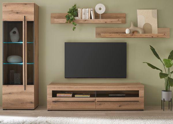 Wohnwand Design-D in Evoke Eiche Wohnkombination Set 4-teilig 240 cm, mit Soft-Close