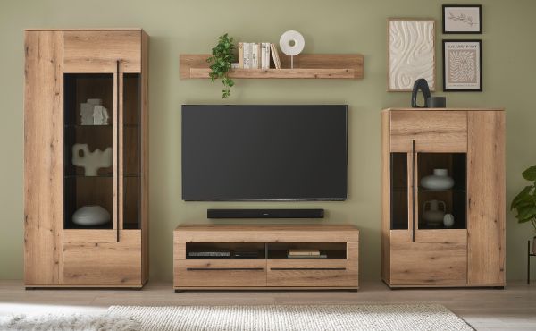 Wohnwand Design-D in Evoke Eiche Wohnkombination Set 4-teilig 340 cm, mit Soft-Close