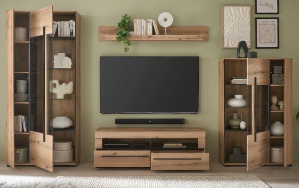 Wohnwand Design-D in Evoke Eiche Wohnkombination Set 4-teilig 340 cm, mit Soft-Close