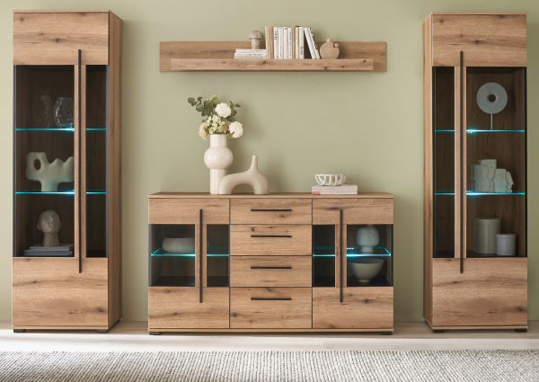 Wohnwand Design-D in Evoke Eiche Wohnkombination Set 4-teilig 290 cm, mit Soft-Close