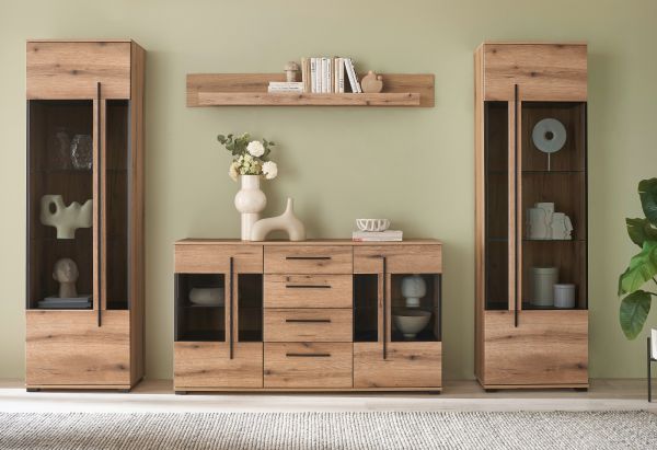 Wohnwand Design-D in Evoke Eiche Wohnkombination Set 4-teilig 290 cm, mit Soft-Close