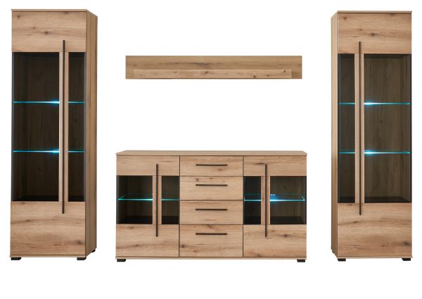 Wohnwand Design-D in Evoke Eiche Wohnkombination Set 4-teilig 290 cm, mit Soft-Close