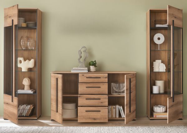 Wohnwand Design-D in Evoke Eiche Wohnkombination Set 3-teilig 290 cm, mit Soft-Close