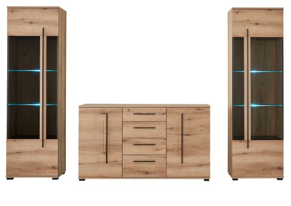 Wohnwand Design-D in Evoke Eiche Wohnkombination Set 3-teilig 290 cm, mit Soft-Close