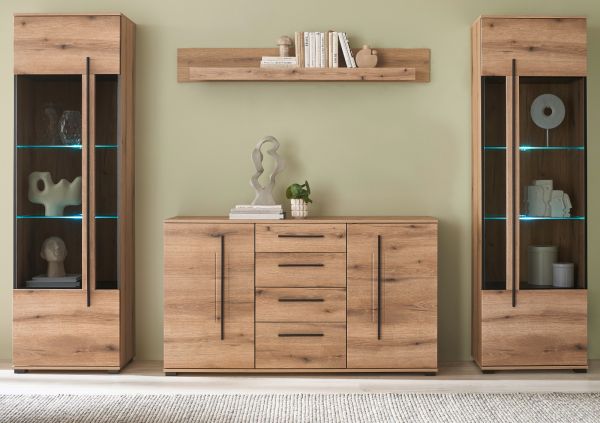 Wohnwand Design-D in Evoke Eiche Wohnkombination Set 4-teilig 290 cm, mit Soft-Close