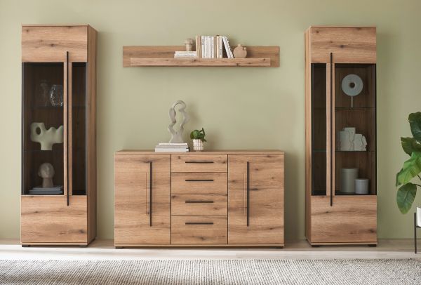 Wohnwand Design-D in Evoke Eiche Wohnkombination Set 4-teilig 290 cm, mit Soft-Close