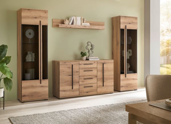 Wohnwand Design-D in Evoke Eiche Wohnkombination Set 4-teilig 290 cm, mit Soft-Close