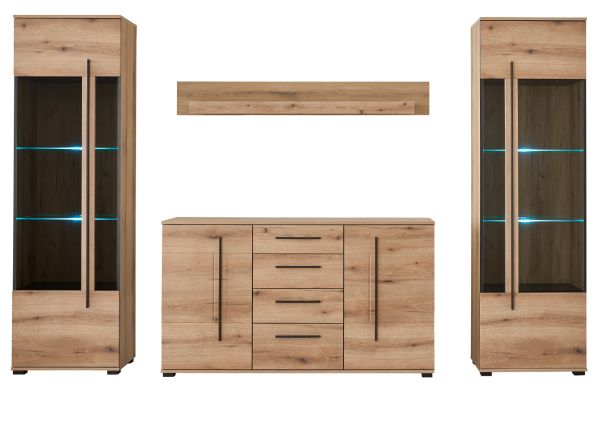 Wohnwand Design-D in Evoke Eiche Wohnkombination Set 4-teilig 290 cm, mit Soft-Close