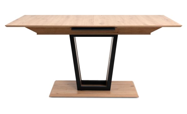 Esstisch Borja in Artisan Eiche und schwarz S�ulentisch mit Liftauszug 160 / 200 x 90 cm