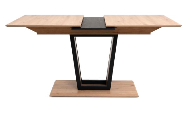 Esstisch Borja in Artisan Eiche und schwarz S�ulentisch mit Liftauszug 160 / 200 x 90 cm