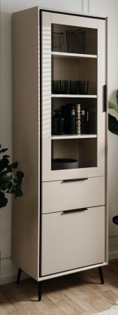 Vitrine Brebbia in sand und schwarz Vitrinenschrank 60 x 200 cm, Soft-Close-Funktion